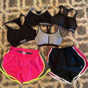 Victoria Secret Sports Bra, Reebok Bra, Nike shorts, Soffe Shorts